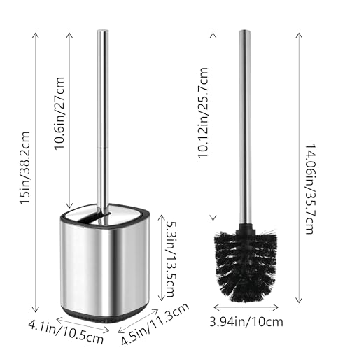 Toilet Brush and Holder Set Toilet Bowl Brush Stainless Steel Automatic Open lid Toilet Bowl Cleaner Brush Set Toilet Scrubber Kit Toilet Cleaning Brush for Bathroom - color: Stainless Steel