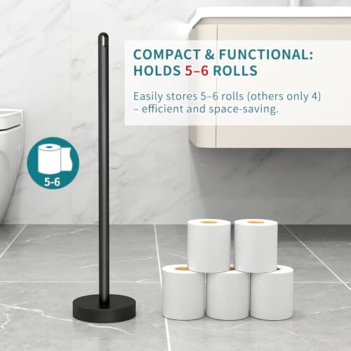 FEILERN Toilet Paper Holder Stand, Free Standing Heavy Weighted, Black | Tissue Paper Roll Storage with Reserve for Bathroom Countertop, Stainless Steel