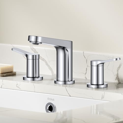 KRAUS Indy Widespread Bathroom Faucet in Chrome with 2 Handles, Pop Up Drain and Supply Lines, FUS-14103CH - color: Chrome, style: Widespread