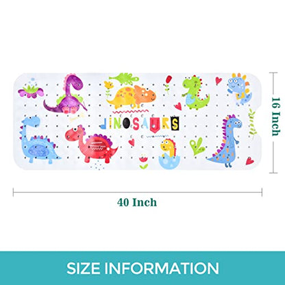 Bath Mat for Tub for Kids Dinosaur Non Slip Bathtub Mat for Baby Toddler 40X16 Inch Long Anti Skid Bathroom Shower Mat with Suction Cups & Drain Holes - color: Dinosaursmats