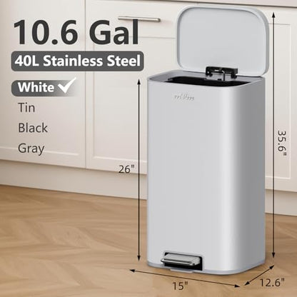 mVm 10.6 Gal Kitchen Trash Can, Tall Step Trash Can with Lid, Smooth Edge Garbage Bin for Home Office (Cement) - color: Cement, size: 10.6Gal
