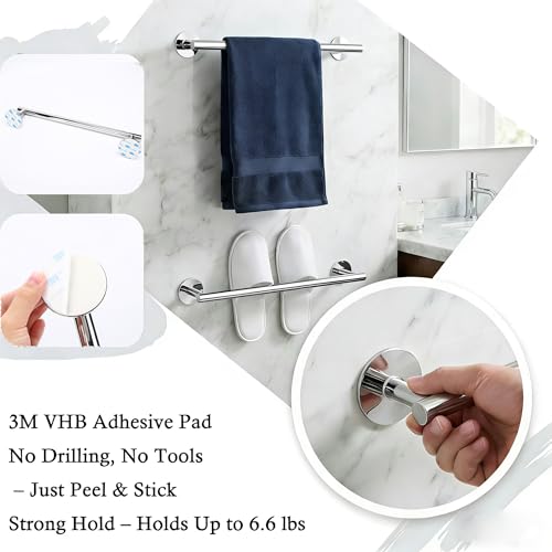 Self Adhesive Towel Bar,16" Chrome No Drill Bathroom 304SS Heavy Duty Towel Rack - color: Chrome, size: 15.7 Inch
