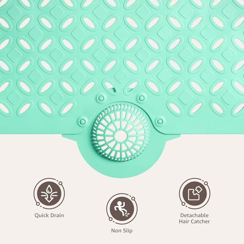 OTHWAY Bath Mat for Tub Non Slip: 39" X 17" Long Bathtub Mat with Hair Catcher│Big Drain Holes Shower Mats for Inside Shower│Machine Washable (Light Green) - color: Light Green