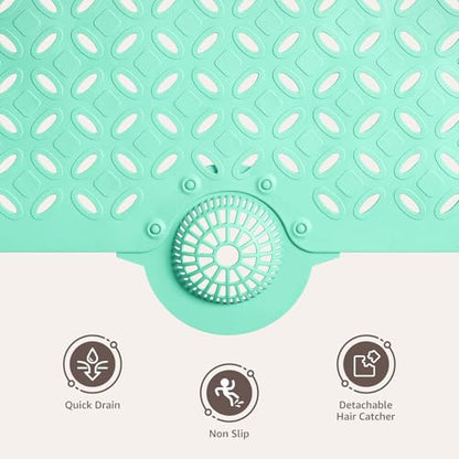 OTHWAY Bath Mat for Tub Non Slip: 39" X 17" Long Bathtub Mat with Hair Catcher│Big Drain Holes Shower Mats for Inside Shower│Machine Washable (Light Green) - color: Light Green