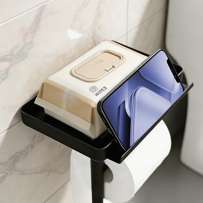 ZUNTO Freestanding Toilet Paper Holder with Top Storage Shelf for Wet Wipe, Phone or Other Small Items, Tissue Roll Dispenser Stand with Marble Base, Bathroom Toilet Roll Holder for Extra 3 Rolls