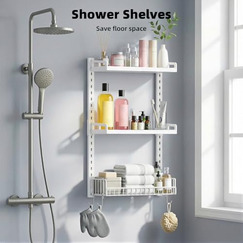 Kalrin 3 Tier Bathroom Shelves Over Toilet - Wall Mounted Floating Shelves with Drain Basket, Toilet Paper Storage, Height Adjustable Over The Toilet Storage, Pure White - color: Pure White
