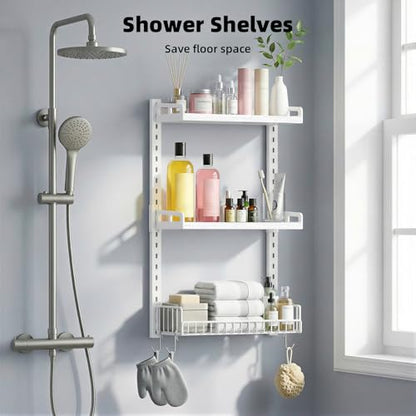 Kalrin 3 Tier Bathroom Shelves Over Toilet - Wall Mounted Floating Shelves with Drain Basket, Toilet Paper Storage, Height Adjustable Over The Toilet Storage, Pure White - color: Pure White