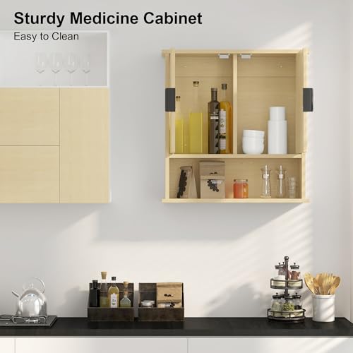 Bathroom Wall Cabinet,Farmhouse Medicine Cabinet for Bathroom with 2 Doors,Wall Mounted Medicine Cabinets Over Toilet Storage Cabinet for Laundry Room/Kitchen/Living Room,Natural,23 x 24
