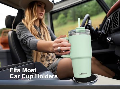 SUNWILL Travel Coffee Mug with Lid, 20 oz Tumbler with Handle and Straw Leak Proof, Stainless Steel Cup Insulated for Office & Gym, Cupholder Friendly, Powder Coated Matcha Cream - color: Powder Coated Matcha Cream, size: 20 Ounces