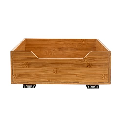 Household Essentials Glidez Bamboo and Steel 1-Tier Pull-Out/Slide-Out Storage Organizer, 14" Wide, Natural - size: 14", style: Single Tier