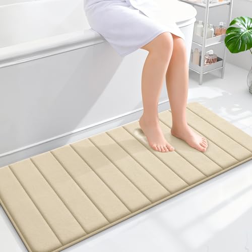OLANLY Memory Foam Long Bathroom Rugs Runner 47x20, Super Soft Absorbent Bath Mat, Quick Dry, Machine Washable Shower Floor Rugs, Bathmat Carpet, Bathroom Home Decor Accessories, Beige - color: Beige, size: 47" X 20"