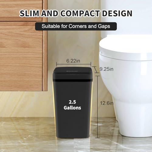 3 Pack Bathroom Trash Can with Lid, 2.5 Gallon Small Slim Trashcan, Automatic Trash Can Touchless, Motion Sensor Waterproof Plastic Trash Bin for Bedroom Kitchen Office Living Room (Black) - color: Black