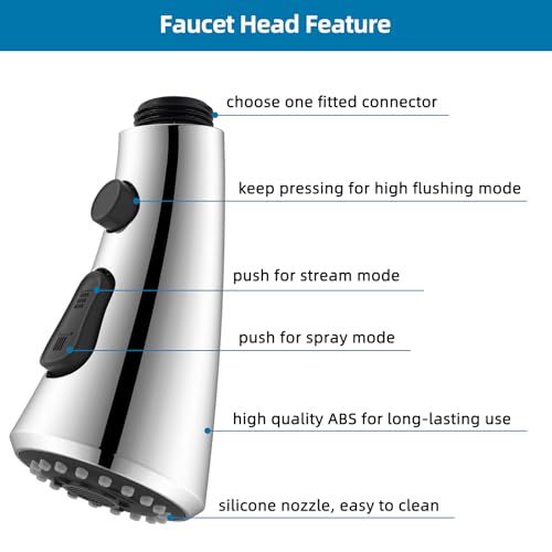Curve Kitchen Faucet Sprayer Head Compatible with Kohler, Silver Chrome | NSF/ANSI/CAN 372 Certified, 14 Adapter Kit for Universal Fit Use, 3 Function Pull Down Sink Faucet Spray Head Replacement - color: Chrome, style: Curve Design