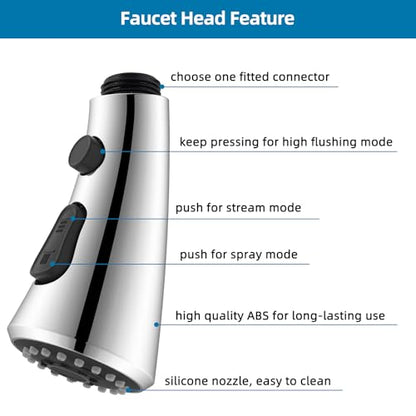 Curve Kitchen Faucet Sprayer Head Compatible with Kohler, Silver Chrome | NSF/ANSI/CAN 372 Certified, 14 Adapter Kit for Universal Fit Use, 3 Function Pull Down Sink Faucet Spray Head Replacement - color: Chrome, style: Curve Design