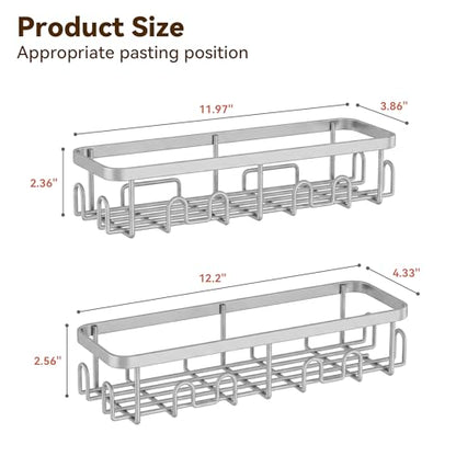 Shower Caddy Adhesive, Rustproof Shower Organizer, Wall Shower Rack | Large Capacity Shower Shelf for Inside Shower, No Drill Shower Storage, Shampoo Shower Holder, Grey, 2 Caddies - color: Grey