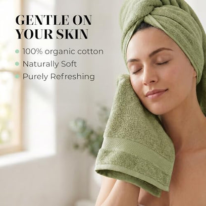 12 Pack Organic Cotton Washcloths, 700 GSM, 13x13in – Sage Green | Plush face towels set, soft, absorbent, quick-drying wash cloths for showering, GOTS & Oeko-TEX, baby face cloths, 13x13 in - color: Sage Green