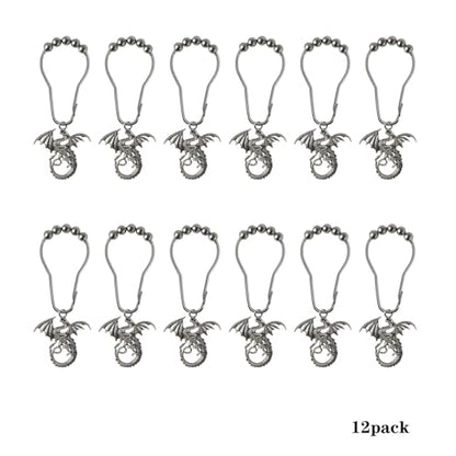 Dragon Shower Curtain Hooks Decorative Rings for Bathroom Cool Kids Bath Decor Rust-Resistant Stainless Steel Curtain Rings Pack of 12 (Silver) - size: Dragon