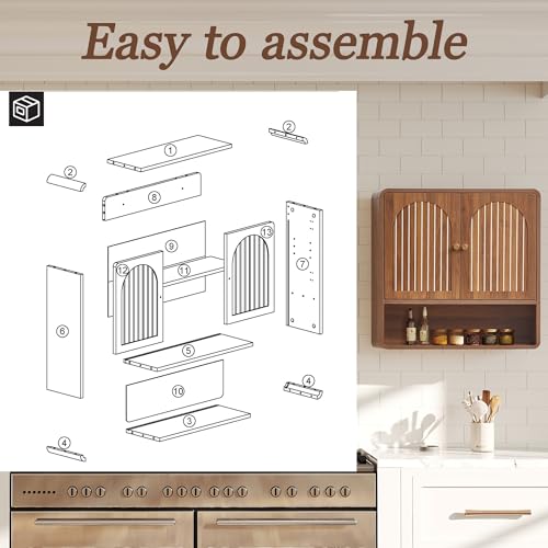 Wall Mounted Storage Cabinet Wood Medicine Cabinet, Over Toilet Organizers | Walnut Over Toilet Storage, Mid-Century Bathroom Wall Cabinet with Adjustable Shelf & Door for Bathroom Laundry Room Kitchen