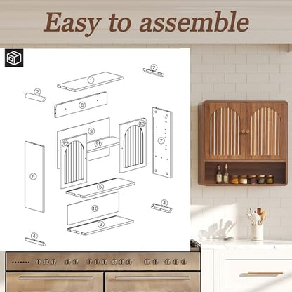 Wall Mounted Storage Cabinet Wood Medicine Cabinet, Over Toilet Organizers | Walnut Over Toilet Storage, Mid-Century Bathroom Wall Cabinet with Adjustable Shelf & Door for Bathroom Laundry Room Kitchen