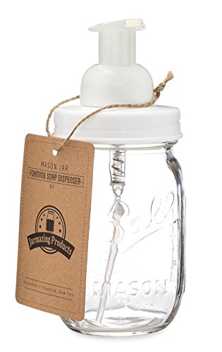 Mason Jar Foaming Soap Dispenser – White – with 16 Ounce Ball Mason Jar - One Pack! - color: Ball Jar, White, size: 1 Pack