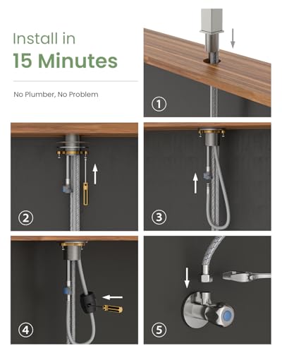 DAYONE Square Kitchen Faucet Brushed Nickel, Modern Pull Down Kitchen Sink Faucet with Spray 2 Modes, S304 Stainless Steel Single Handle Faucet for Kitchen Sink, with Square Deck Plate - color: Brushed Nickel