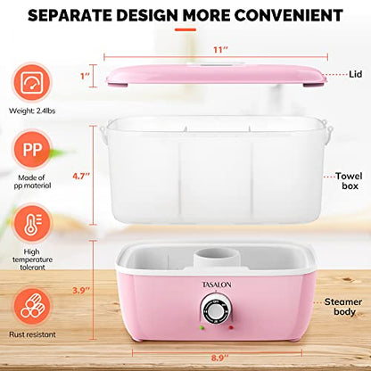 TASALON Hot Towel Steamer for Facials, Hot Towel Warmer Quickly Heats Up in 5 Minutes, Portable Towel Machine Fits 16 Mini Towels, Salon Equipment Towel Warmer for Facials, Spa, Massage, Pink - size: M Size
