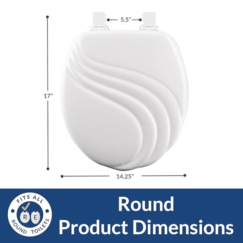 Mayfair Sculptured Swirl Toilet Seat, Easy Clean Hinges with Durable Wood Seat, Made in USA, Round, White - color: White, size: Round, style: Swirl
