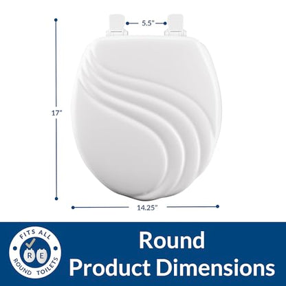 Mayfair Sculptured Swirl Toilet Seat, Easy Clean Hinges with Durable Wood Seat, Made in USA, Round, White - color: White, size: Round, style: Swirl
