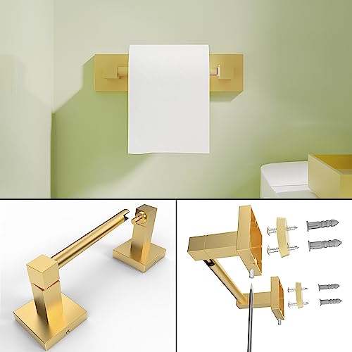 RUACQ Brushed Gold Toilet Paper Holder & Towel Ring, Bathroom Accessories | 2-Piece Bathroom Hardware Set, Pivoting Tissue Roll Holder, Hand Towel Ring, Square Base, 304 Stainless Steel, Wall Mounted - color: Brushed Gold, size: 2pcs