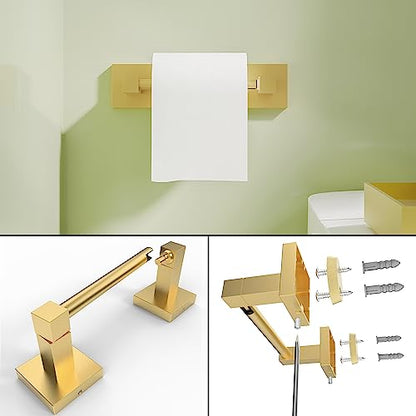 RUACQ Brushed Gold Toilet Paper Holder & Towel Ring, Bathroom Accessories | 2-Piece Bathroom Hardware Set, Pivoting Tissue Roll Holder, Hand Towel Ring, Square Base, 304 Stainless Steel, Wall Mounted - color: Brushed Gold, size: 2pcs