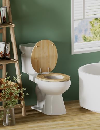 Angol Shiold ROUND Bamboo Wood Toilet Seat Soft Close 16.5Inch | Zinc Alloy Strong Hinges, Light, Easy to Install & Clean, Up to 400 lbs (Round 16.5", Natural Bamboo) - color: Soft Close, size: Round -16.5"
