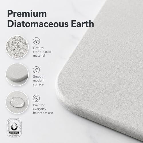 Stone Bath Mat Quick Dry, Diatomaceous Earth Bath Mat Non Slip Absorbent Floor Mat, Diatomite Stone Drying Mat for Bathroom Comes with Non-slip Pad and Sandpaper (Off-White, 24" x 15.5" x 0.4") - color: Off-white