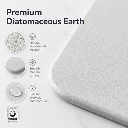 Stone Bath Mat Quick Dry, Diatomaceous Earth Bath Mat Non Slip Absorbent Floor Mat, Diatomite Stone Drying Mat for Bathroom Comes with Non-slip Pad and Sandpaper (Off-White, 24" x 15.5" x 0.4") - color: Off-white