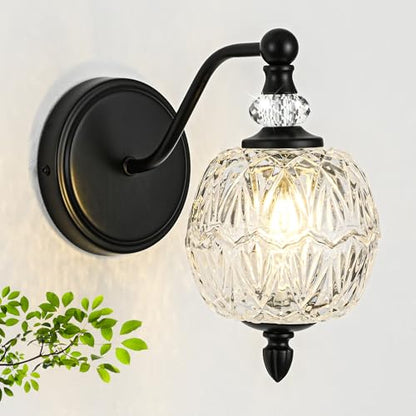 1 Piece Matte Black Wall Sconce, 1-Light Mid Century Farmhouse Style Wall Sconce with Globe Glass Shade, Retro Light for Bathroom, Bedroom, Living Room, Powder Room - color: Black, size: 1 Light