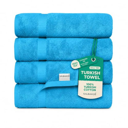 SALBAKOS 4-Piece 100% Turkish Cotton Bath Towels, 27x54 inch, Aqua | Standard Size, 630 Gsm Thick Super Soft Highly Absorbent Quick-Dry Bathroom Towel, Premium Hotel & Spa Quality Made in Turkey - color: Aqua, size: 4 Bath Towels