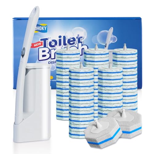 Disposable Toilet Brush Cleaning System with 50pcs Refills Pads Replacement Heads, Toilet Cleaning Stick, Wall Mounted Wand Kit Bathroom Maintenance, Toilet Bowl Cleaner Brush Holder and Set - style: Toilet brush + 50 refills