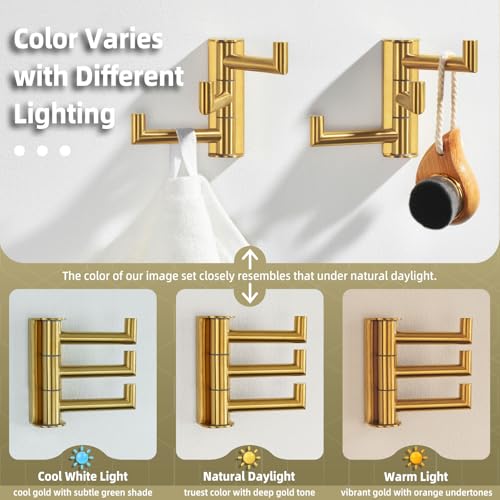 Angle Simple Towel Hooks, Swivel Bathroom Hook, Brushed Dark Gold, 2 Pack | SUS304 Stainless Steel, Folding 3 Arms, Kitchen Hand Towel Dishcloth Holder, Space Saver Fits Narrow Spot, Screws Mounted - color: Brushed Dark Gold, size: 2 Pack