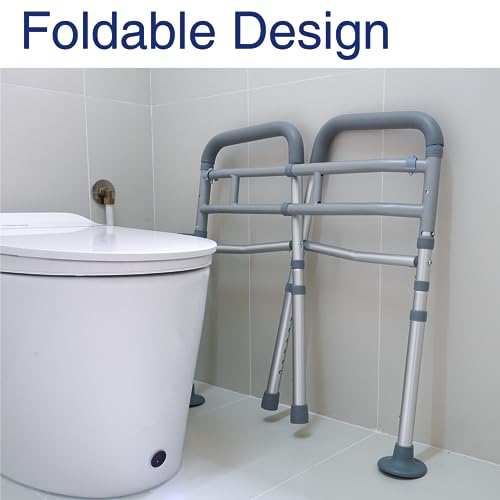 Toilet Safety Rails, Adjustable Toilet Rails for Elderly Adults Senior Disabled Handicap, Toilet Assistance Handles Safety Frames, Fit for Most Toilet, Foldable & Portable