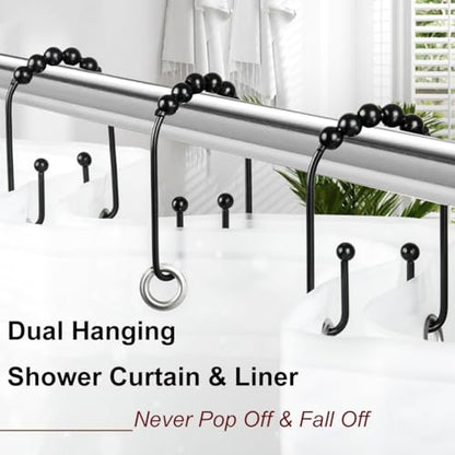 Resze U Shaped Shower Curtain Hooks Rings, Black, 12 Pcs | Durable Rust Resistant Metal, Double Glide Smoothly, Anti-Drop, For Shower Curtain Rod - color: Black