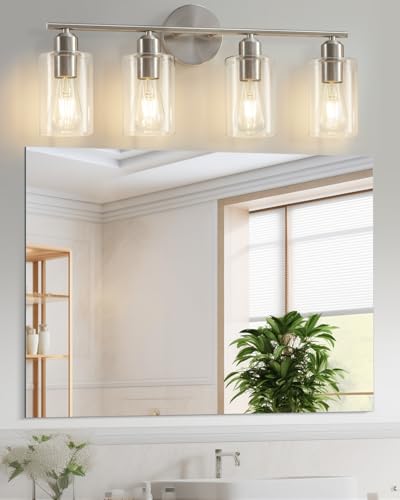 4-Light Bathroom Light Fixtures, Brushed Nickel Vanity Lights for Bathroom - color: Brushed Nickel, size: 4 Light - 1 pack