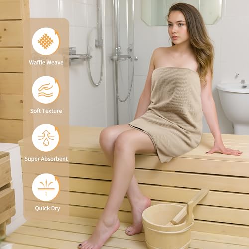 POLYTE 380 GSM Poly Blend Microfiber Quick Dry Waffle Bath Towel, 30x60 in | 2 Pack, Oversize, Lint Free, Body Towel - color: Beige