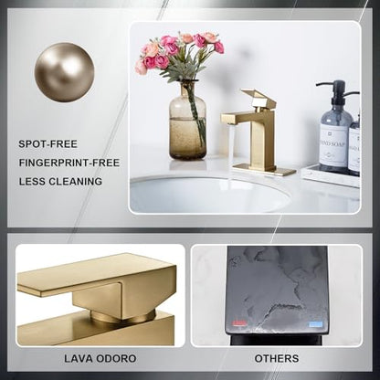 Bronze Gold Bathroom Faucet Single Hole, Gold Single Handle Bathroom Sink Faucet with Drain Assembly, Deck Plate Included, BF307-BB - color: Brushed Bronze