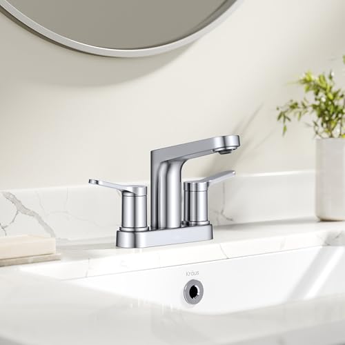 KRAUS Indy Centerset Bathroom Faucet in Chrome with 2 Handles, Pop Up Drain and Supply Lines, FUS14102CH - color: Chrome, style: Centerset