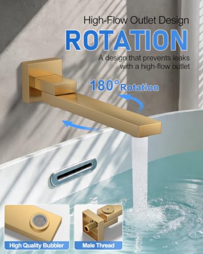 Woindo 4 Function Shower Faucet Set 12" Rain Shower Head/6'' Side Shower Head and 3 Setting Handheld Ceiling Mount Push Button Diverter Complete Rainfall Round Shower System Included Valve Trim Kit - color: Brushed Gold, style: 4-Function-Ceiling