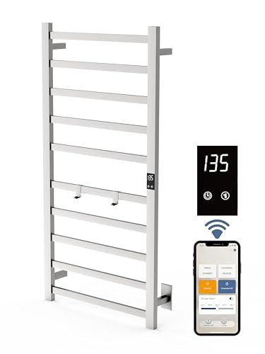 Smart Wireless Electric Towel Warmer | Blade Thin 10 Bar Design | Hardwired & Plug-in | Alexa & Google Home Compatible | Brushed Finish - color: Brushed, size: 10-Bar Wifi