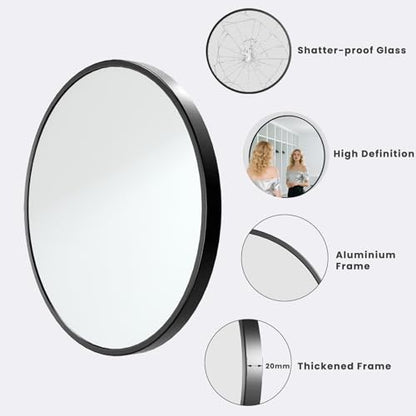30x30 Round Wall-Mounted Mirror,Aluminum Alloy Frame | Tempered Glass Bathroom Vanity Mirror,Modern Style,Round Hanging,Circle Mirrors for Living Room,Bathroom,Vanity,Entryway - size: 30"L x 30"W