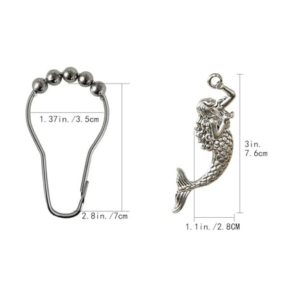 Mermaid Shower Curtain Hooks Decorative Rings for Bathroom Ocean Beach Cut Girl Bath Decor Stainless Steel Rustproof Shower Hanger Pack of 12 (Silver) - size: Mermaid