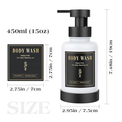 Luxspire Foaming Soap Dispenser 15oz Hand Soap Bottle, Black+White, 2 Pack | Anti-drip pump, wide mouth easy refill, non-slip silicone base, 7 waterproof labels, bathroom and kitchen sink use - color: Black + White