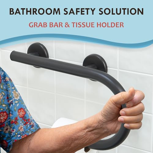 Grab Bar Toilet Paper Holder - Bathroom Safety Aid/304 Stainless/Right/Oil Rubbed Bronze/ 16.5" x 10 - color: Oil Rubbed Bronze, Right Hand