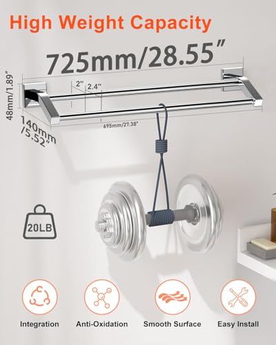 Alise Double Bath Towel Bar, 28" Towel Racks for Bathroom, Polished Chrome | SUS304 Stainless Steel Bathroom Towel Holder, Quick Drying Towel Hanger Towel Rod Wall Mounted - color: Polished Chrome, size: 28-Inch (2-Bars)